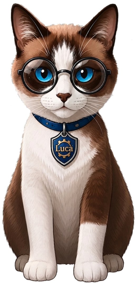 Luca, la gata de P&oacute;liza F&aacute;cil, con anteojos redondos y su placa al cuello